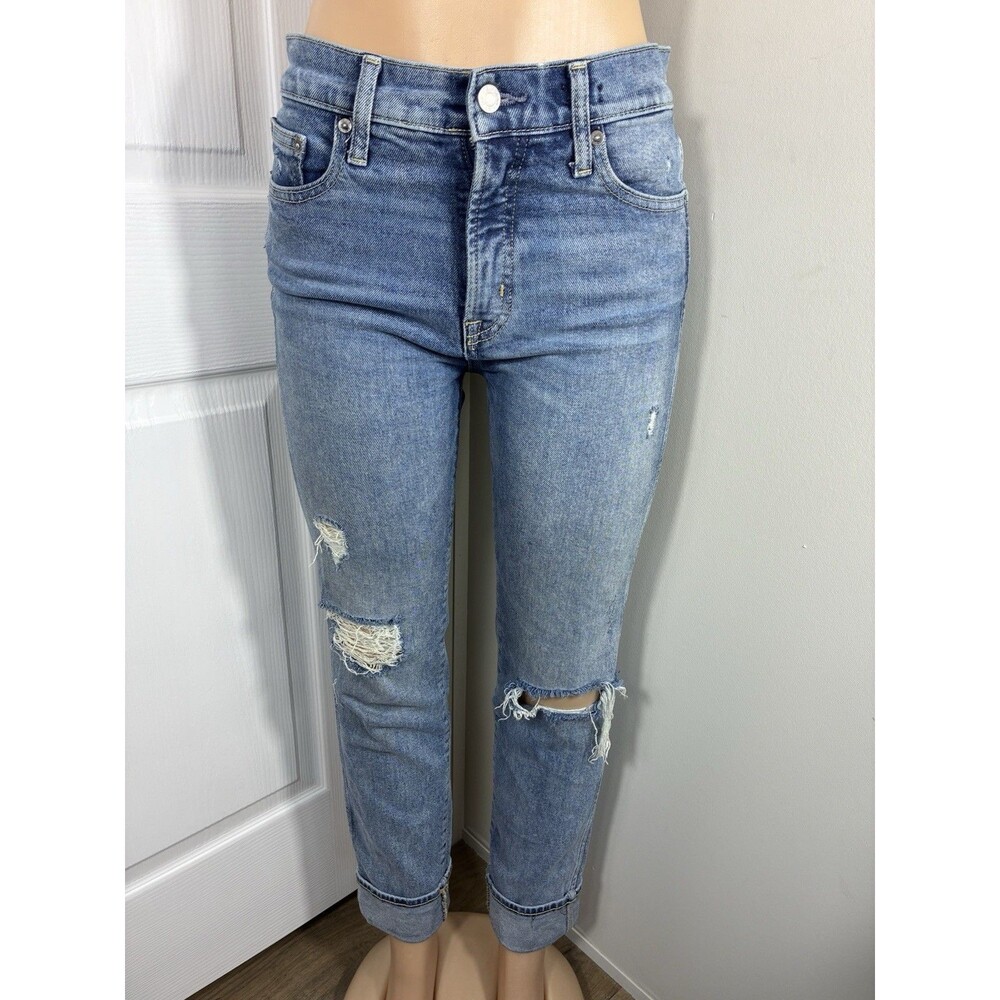Gap 1969 Jeans Womens sz 27 Reg Slim Straight High Rise Cuffed Crop Distressed